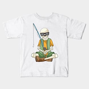 Skeleton at Fishing with Fishing rod Kids T-Shirt